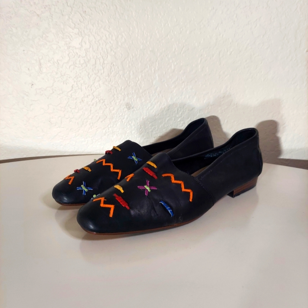 Art Effects Vintage Black Leather Multicolor Loafer Flats Women's Size 8.5 M